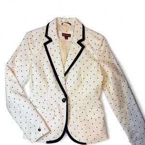 Merona Cream Blazer Jakcet with Black Polka Dots and Trim Buttoned cuffs Women’s